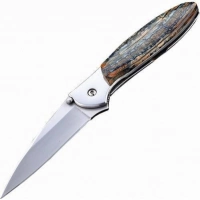 Полуавтоматический складной нож Santa Fe Kershaw Leek, сталь 14C28N, рукоять сталь с накладкой из зуба мамонта купить в Смоленске