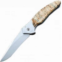 Полуавтоматический складной нож Santa Fe Kershaw Shallot, сталь 14C28N, рукоять сталь с накладкой из зуба мамонта купить в Смоленске