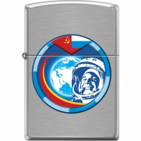 Зажигалка ZIPPO Гагарин с покрытием Brushed Chrome купить в Смоленске