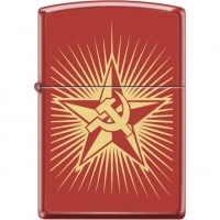 Зажигалка ZIPPO Серп и Молот на Звезде, латунь/сталь с покрытием Red Matte, красная, 36x12x56 мм купить в Смоленске